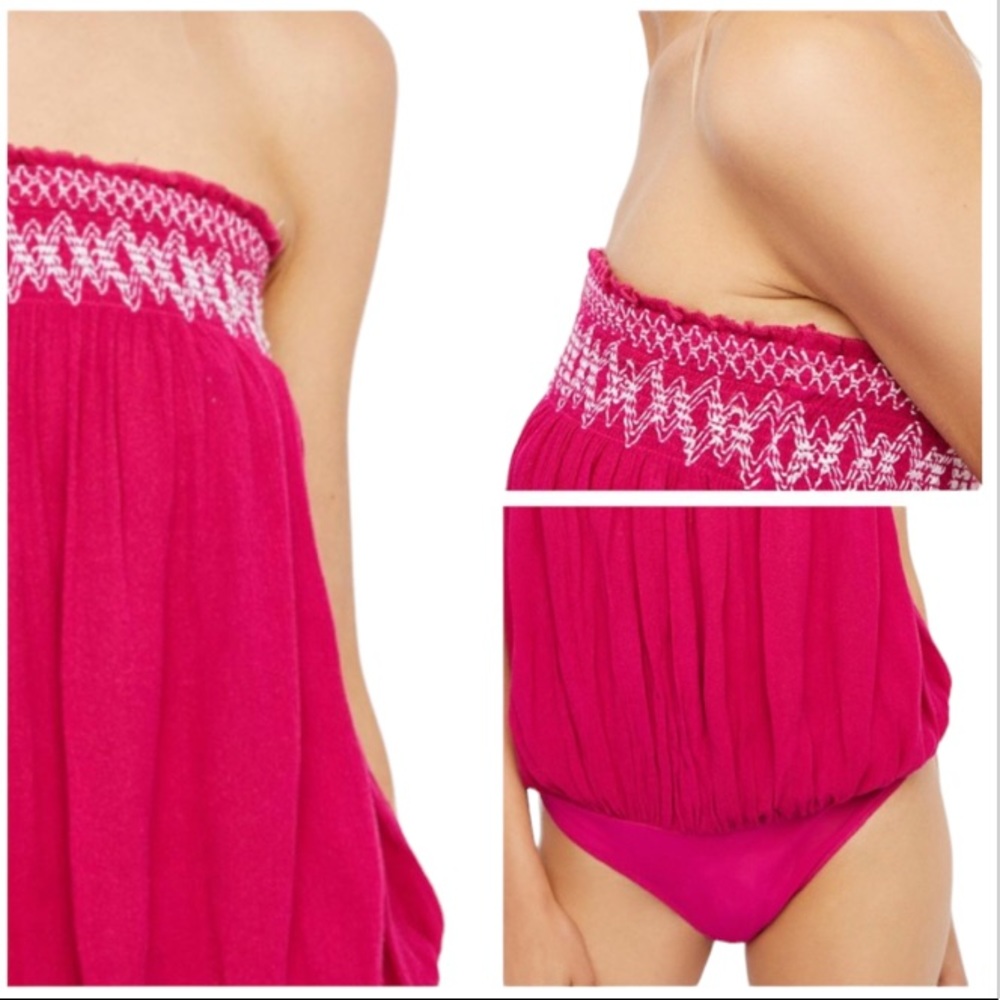 FREE PEOPLE Intimately Embroidered Strapless Tube On Bodysuit Top, Pink, Small - Picture 4 of 5